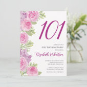 Rosa Rosen Blumen Vorlage 101. Geburtstag (Stehend Vorderseite)