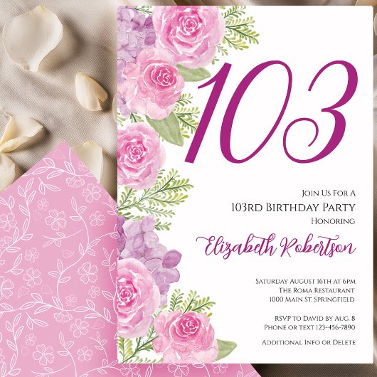 Rosa Rosen Blumen Vorlage 103. Geburtstag