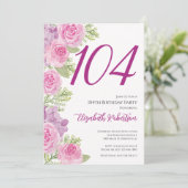 Rosa Rosen Blumen Vorlage 104. Geburtstag (Stehend Vorderseite)