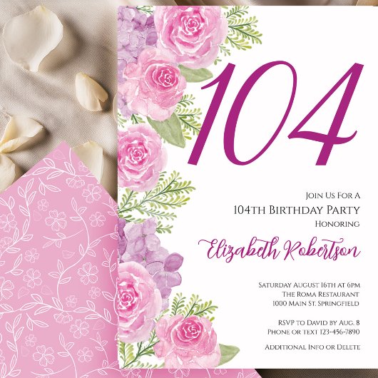 Rosa Rosen Blumen Vorlage 104. Geburtstag