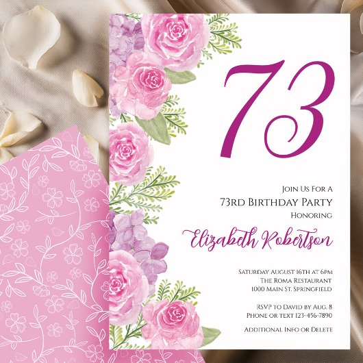 Rosa Rosen Blumen Vorlage 73. Geburtstag