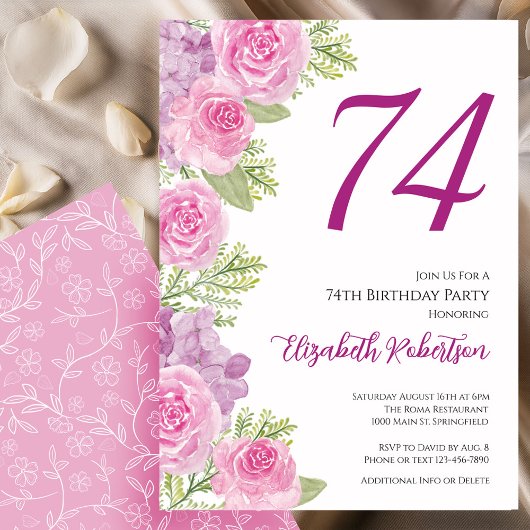 Rosa Rosen Blumen Vorlage 74. Geburtstag