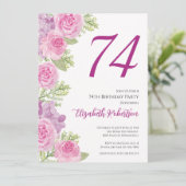Rosa Rosen Blumen Vorlage 74. Geburtstag (Stehend Vorderseite)