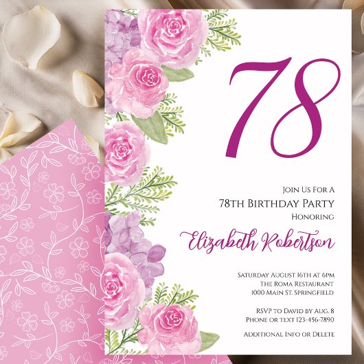 Rosa Rosen Blumen Vorlage 78. Geburtstag