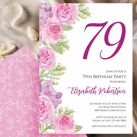 Rosa Rosen Blumen Vorlage 79. Geburtstag