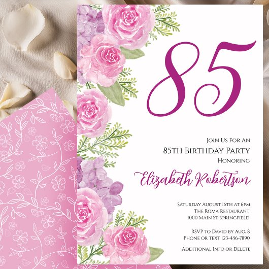 Rosa Rosen Blumen Vorlage 85. Geburtstag