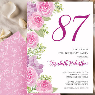 Rosa Rosen Blumen Vorlage 87. Geburtstag