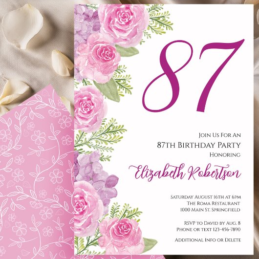 Rosa Rosen Blumen Vorlage 87. Geburtstag