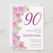 Rosa Rosen Blumen Vorlage 90. Geburtstag (Vorderseite)
