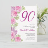Rosa Rosen Blumen Vorlage 90. Geburtstag (Stehend Vorderseite)