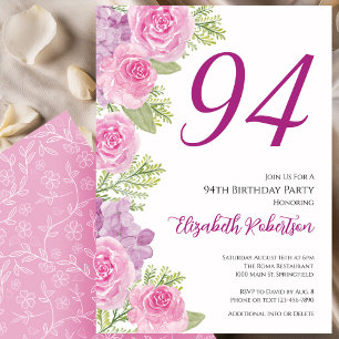 Rosa Rosen Blumen Vorlage 94. Geburtstag