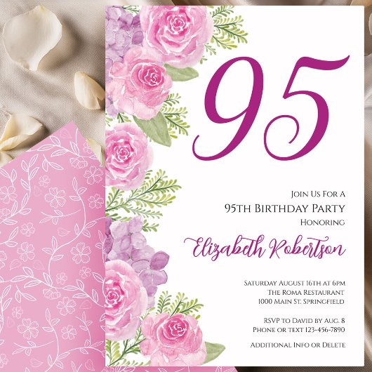 Rosa Rosen Blumen Vorlage 95. Geburtstag