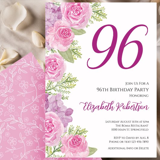 Rosa Rosen Blumen Vorlage 96. Geburtstag