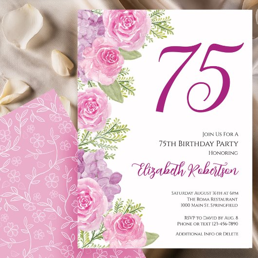 Rosa Rosen Blumen Vorlagen 75. Geburtstag