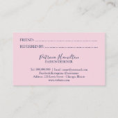 Rosa Rosen Blumenbezugskarte für einen Freund Visitenkarte (Rückseite)