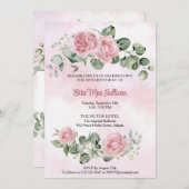 Rosa Rosen Blumengestein und grüner 80. Geburtstag Einladung (Vorne/Hinten)