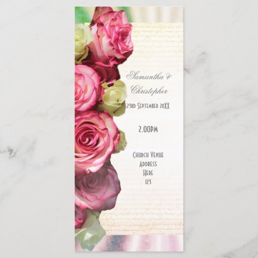 Rosa Rosen-Blumenkirche Hochzeitsprogramm Programm (Vorderseite)