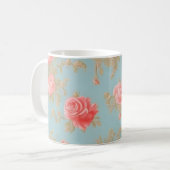 Rosa Rosen Blumenmuster Kaffeetasse (Vorderseite Links)