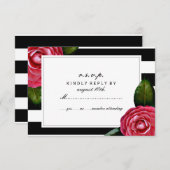 Rosa Rosen Blumenschwarz + Weiße Streifen UAWG RSVP Karte (Vorne/Hinten)