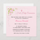 Rosa Rosen-Blumenstrauß-erste Kommunion Einladung (Vorne/Hinten)