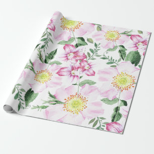 Rosa Rosen Boho Watercolor Blumenmuster Geschenkpapier