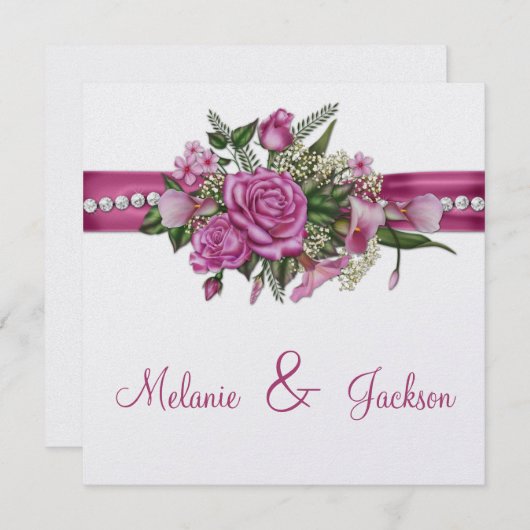 Rosa Rosen Callas Buds nach Hochzeitsfeier Einladung (Vorne/Hinten)