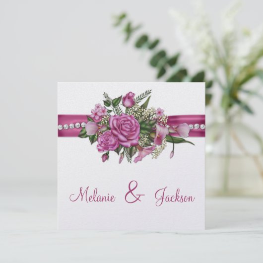 Rosa Rosen Callas Buds nach Hochzeitsfeier Einladung (Stehend Vorderseite)