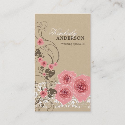 Rosa Rosen-Damast-Spitze Fleur eleganter Chic Visitenkarte (Vorderseite)