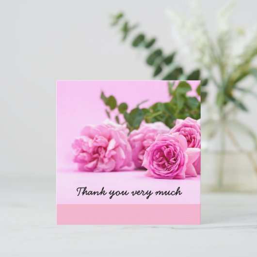 Rosa Rosen danke Karte (Stehend Vorderseite)