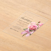 Rosa Rosen-Diamant-Bogen Mädchen Baby Shower  Acryleinladungen (Ablage )