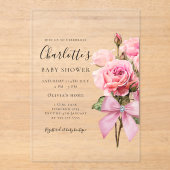 Rosa Rosen-Diamant-Bogen Mädchen Baby Shower  Acryleinladungen (Vorderseite)