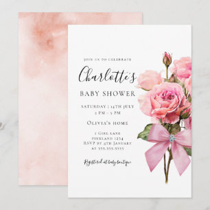 Rosa Rosen-Diamant-Bogen Mädchen Baby Shower Einla Einladung