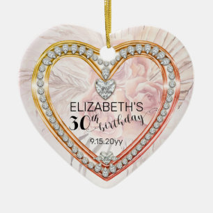 Rosa Rosen  Diamanten 30. Geburtstag Keepake Keramik Ornament