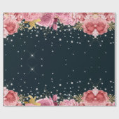Rosa Rosen Diamanten Marineblau elegant Geschenkpapier (Flach)
