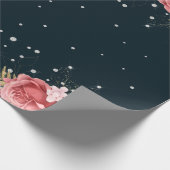 Rosa Rosen Diamanten Marineblau elegant Geschenkpapier (Ecke)