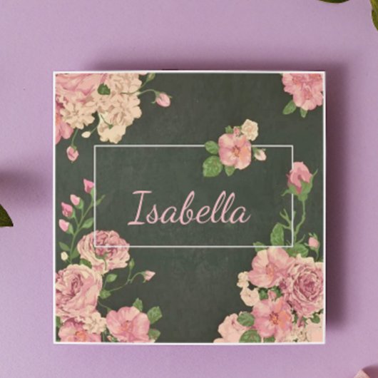 Rosa Rosen Druck, personalisierter Name Fliese