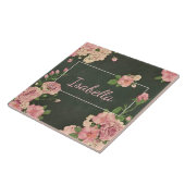 Rosa Rosen Druck, personalisierter Name Fliese (Seite)