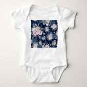 Rosa Rosen Dunkelblau: Vintag Baby Strampler (Vorderseite)