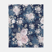 Rosa Rosen Dunkelblau: Vintag Fleecedecke (Vorderseite)
