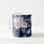 Rosa Rosen Dunkelblau: Vintag Kaffeetasse (Vorderseite Links)