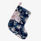 Rosa Rosen Dunkelblau: Vintag Kleiner Weihnachtsstrumpf (Vorderansicht (hängend))