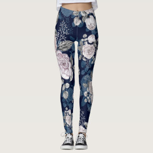 Rosa Rosen Dunkelblau: Vintag Leggings