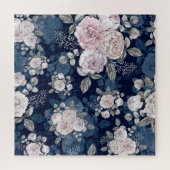 Rosa Rosen Dunkelblau: Vintag Puzzle (Horizontal)