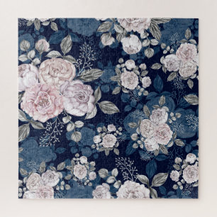 Rosa Rosen Dunkelblau: Vintag Puzzle