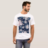 Rosa Rosen Dunkelblau: Vintag T-Shirt (Vorne ganz)