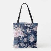 Rosa Rosen Dunkelblau: Vintag Tasche (Rückseite)