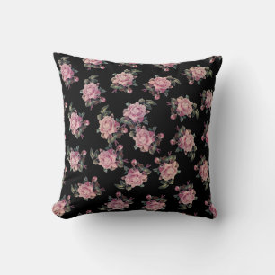 Rosa Rosen dunkles Blumenmuster Shabby Chic Kissen