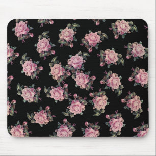 Rosa Rosen dunkles florales Muster Shabby Chic Mousepad