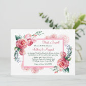 Rosa Rosen Einladung (Stehend Vorderseite)