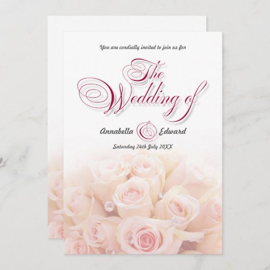 Rosa Rosen - Einladung zur Hochzeit (Vorne/Hinten)